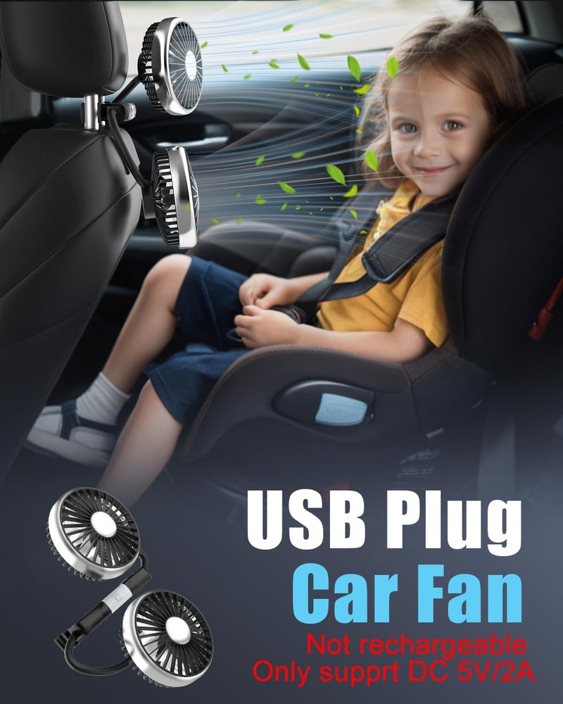 Hayousui USB Car Fan for Backseat: Dual Rearseat Fans for Kids Separated Controlled Heads Rotatable Cooling 3 Speeds DC 5V/2A Auto Cooler for Honda Civic Ford Toyota Wranger Sahara Grand Cherokee - Image 2